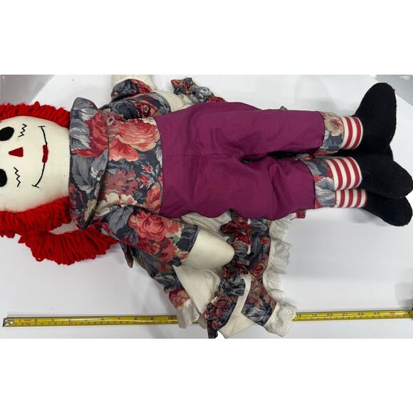Large 25” VTG Raggedy Ann and Andy Dolls Handmade Floral Clothing Country Core - Picture 7 of 9